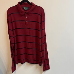 Brooks Brothers Maroon and Black Striped Polo men’s XL 100 % Saxon wool